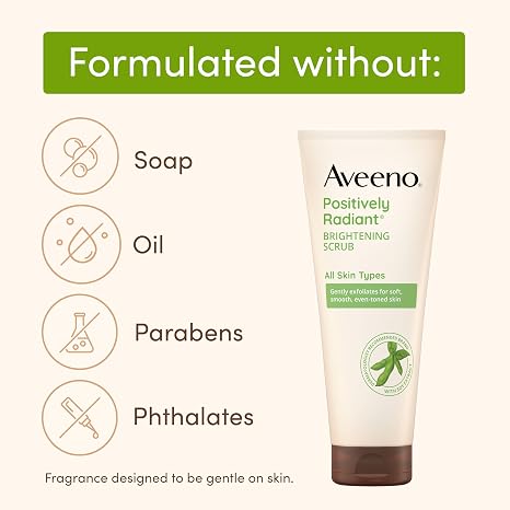 Aveeno Positively Radiant Skin Brightening Exfoliating Daily Facial Scrub, Moisture-Rich Soy Extract, helps improve skin tone & texture, Oil-& Soap-Free, Hypoallergenic, Travel Size, 2 oz (Pack of 6)