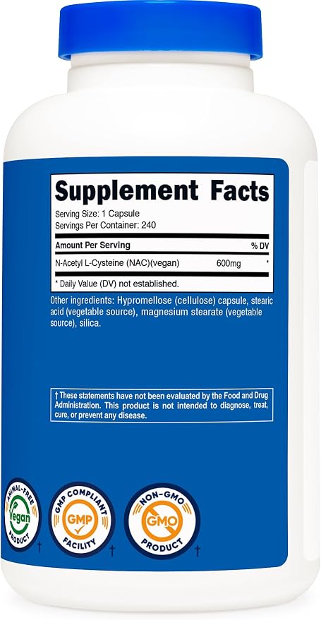 Nutricost N-Acetyl L-Cysteine (NAC) 600mg, 240 Vegetarian Capsules