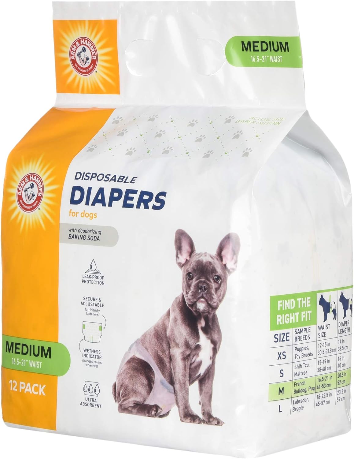 Arm & Hammer Disposable Female Dog Diapers, Medium, 12 Count, 6-Pack