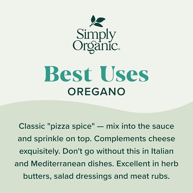 Simply Organic Oregano, .75 oz | Great On Pizza, Italian & Mexican Fare, Kosher