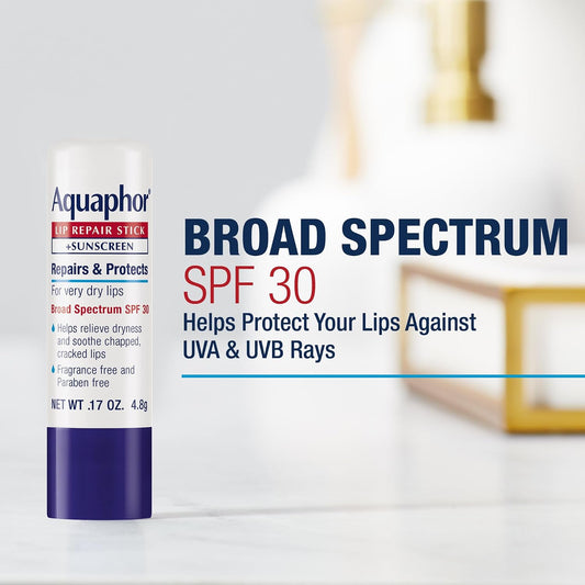 Aquaphor Lip Repair and Protect Ointment, SPF 30, Multipack, 0.17 Fl Oz Stick (Pack of 48)
