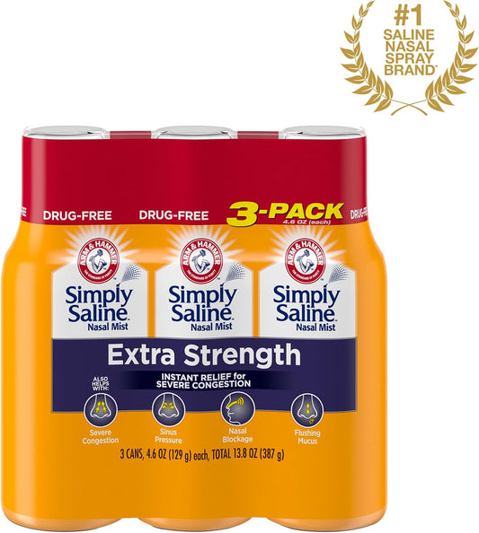 ARM & HAMMER Simply Saline Extra Strength Nasal Mist, 4.6 oz, 3-Pack