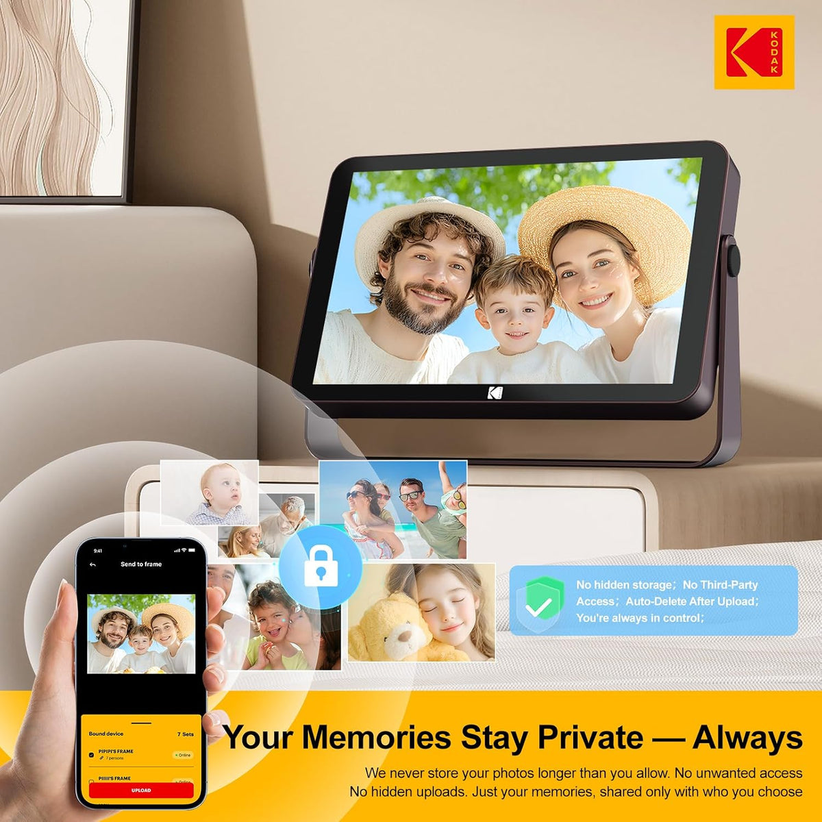 KODAK 64GB WiFi Digital Picture Frame with 4000mAh Battery Powered, 10.1 inch 1280 * 800 G+G IPS Touch Screen Electronic Smart Digital Photo Frame, Auto-Rotate, Gifts for Women Mom