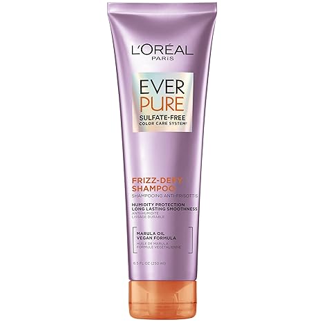 L'Oreal Paris Sulfate Free Frizz Defy Shampoo, Frizz Control Hair Care with Marula Oil, EverPure, 8.5 Fl Oz (Packaging May Vary)