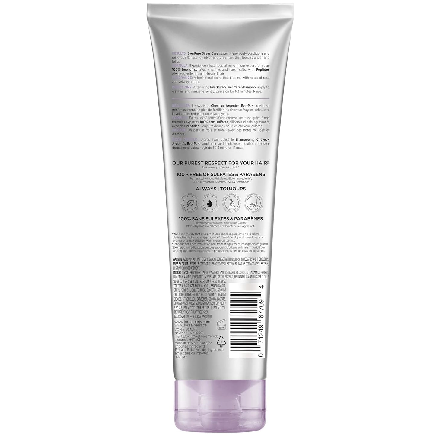 L'Oreal Paris EverPure Silver Care Sulfate Free Conditioner,Brightening and Nourishing Hair Care for Gray and Silver Hair,Vegan Formula with Peptides,8.5 Fl Oz,(Pack of 2)