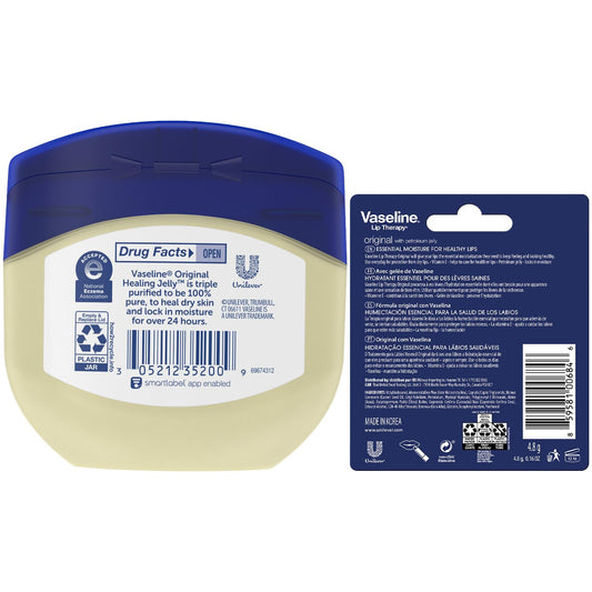 Vaseline Original Healing Jelly 2-Pack – Skin Protectant with 100% White Petrolatum + Original Lip Therapy for Soft, Smooth Lips