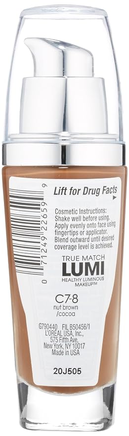 L'Oreal Paris True Match Lumi Healthy Luminous Makeup, C7-8 Nut Brown Cocoa, 1 fl; oz.