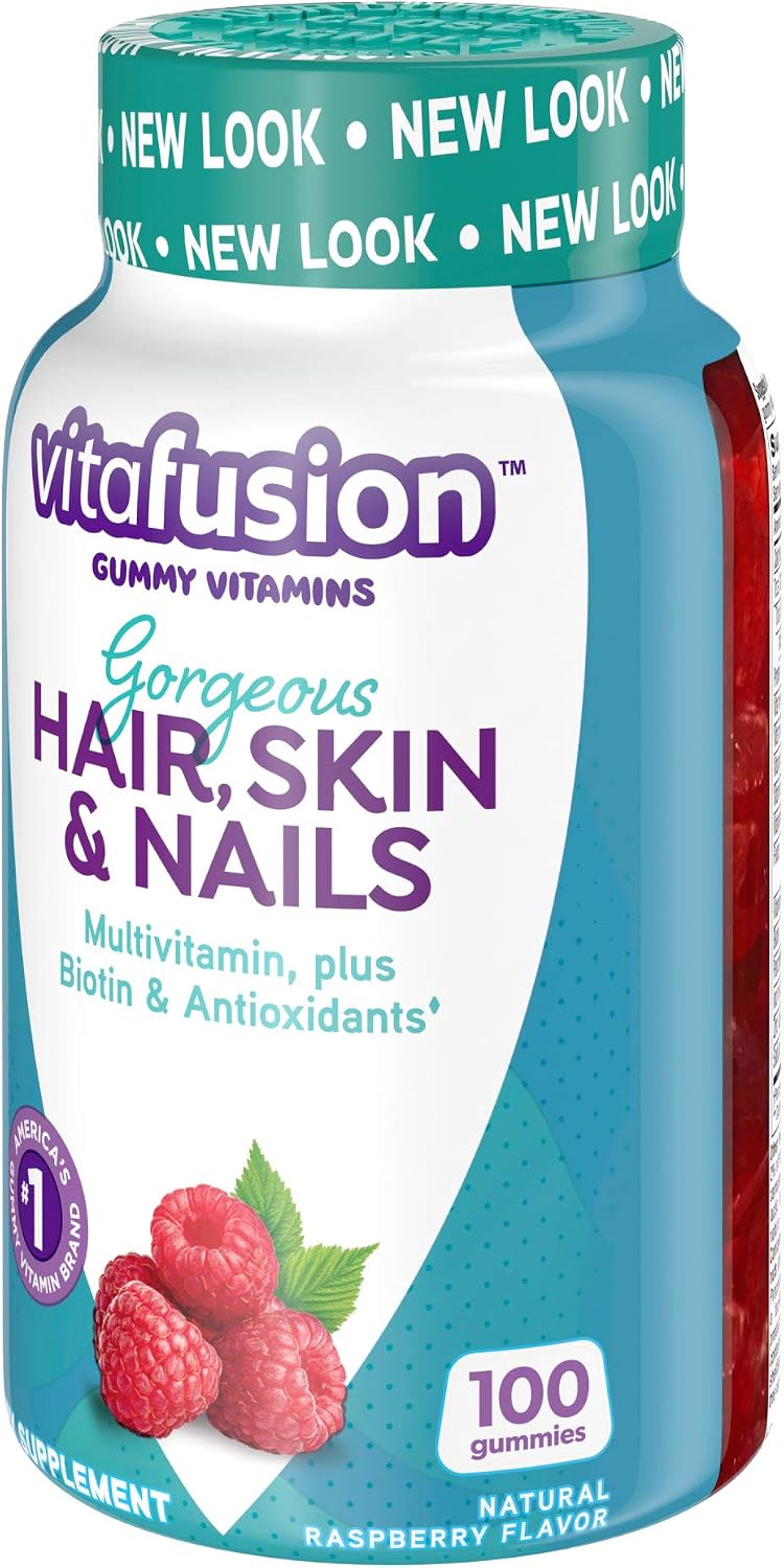 Vitafusion Gorgeous Hair, Skin Nails Multivitamin Gummy Vitamins, Plus Biotin and Antioxidant Vitamins CE, Raspberry Flavor, from America’s,100ct (33 Day Supply) (Pack of 2)