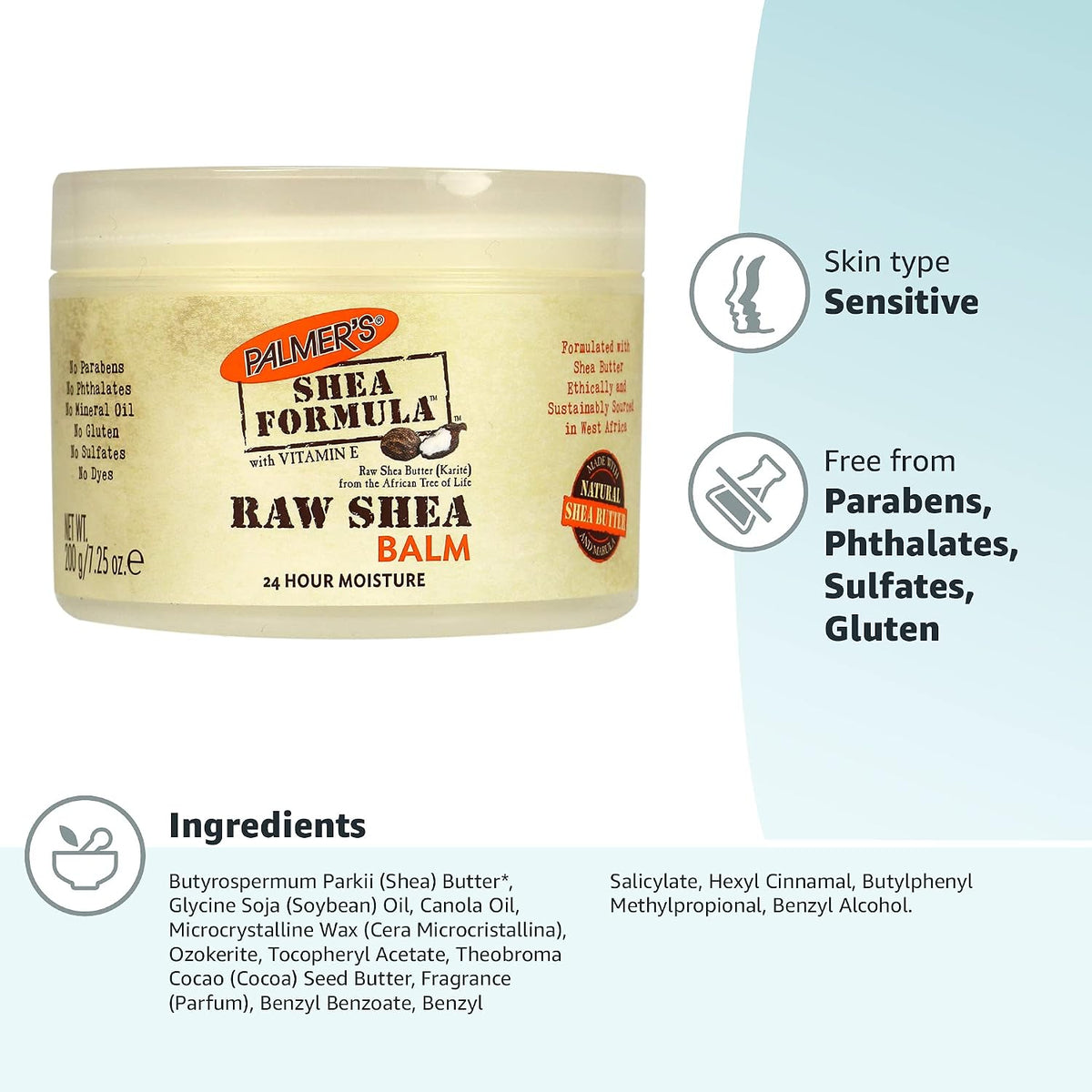Palmer's Shea Butter Formula Raw African Shea Butter Balm,Nourishing Body Moisturizer for Rough,Dry Skin,7.25 Ounces,(Pack of 2)