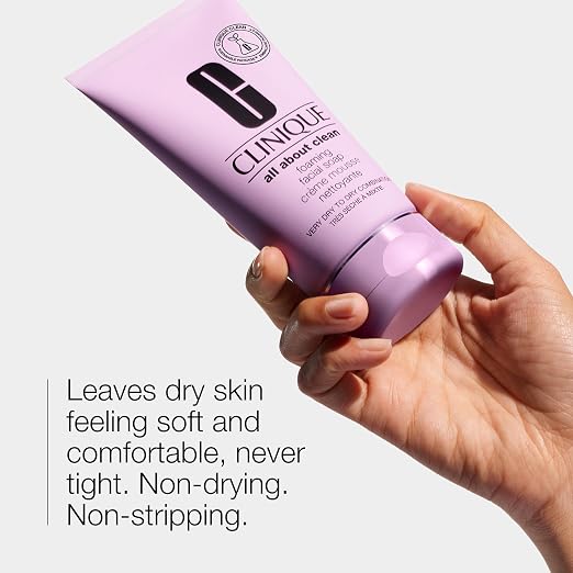 Clinique All About Clean Foaming Face Wash With Hyaluronic Acid + Glycerin For Very Dry to Dry Combination Skin Types, 5 Fl Oz