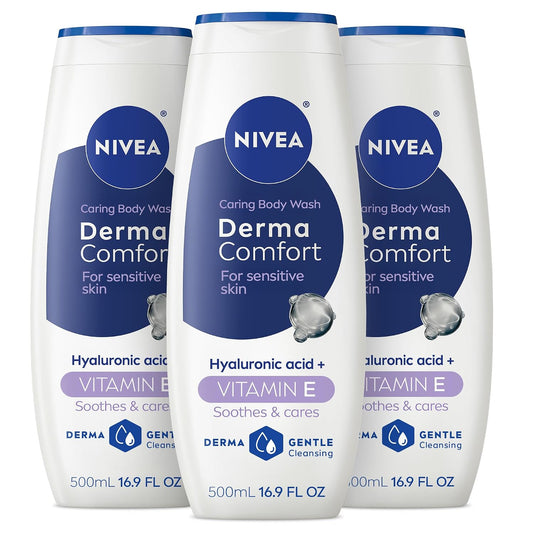 NIVEA Hydrating Body Wash for Sensitive Skin with Hyaluronic Acid and Vitamin E, Mild Fragrance, Dermatologically Tested