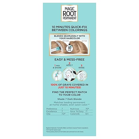 L'Oreal Paris Magic Root Permanent Hair Color Kit, 100% Gray Hair Coverage In Just 10 Minutes, Precision Brush Applicator for Seamless Application, 7 Dark Blonde (1 Count)