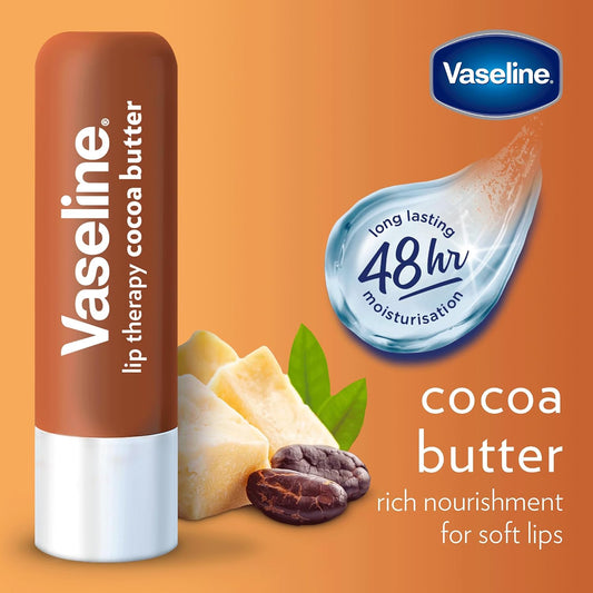 Vaseline Lip Therapy Cocoa Butter, Twin Stick, 48 Hour Moisturization, 2 Count