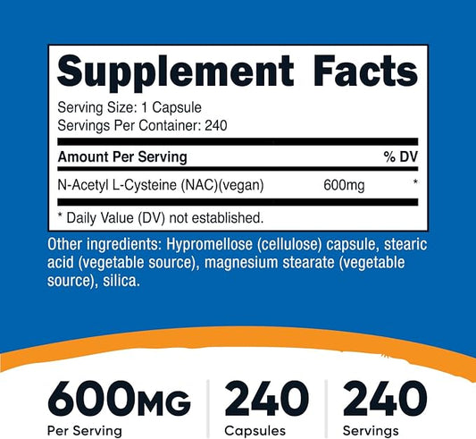 Nutricost N-Acetyl L-Cysteine (NAC) 600mg, 240 Vegetarian Capsules - Vegan, Non-GMO, Gluten Free (Pack of 2)