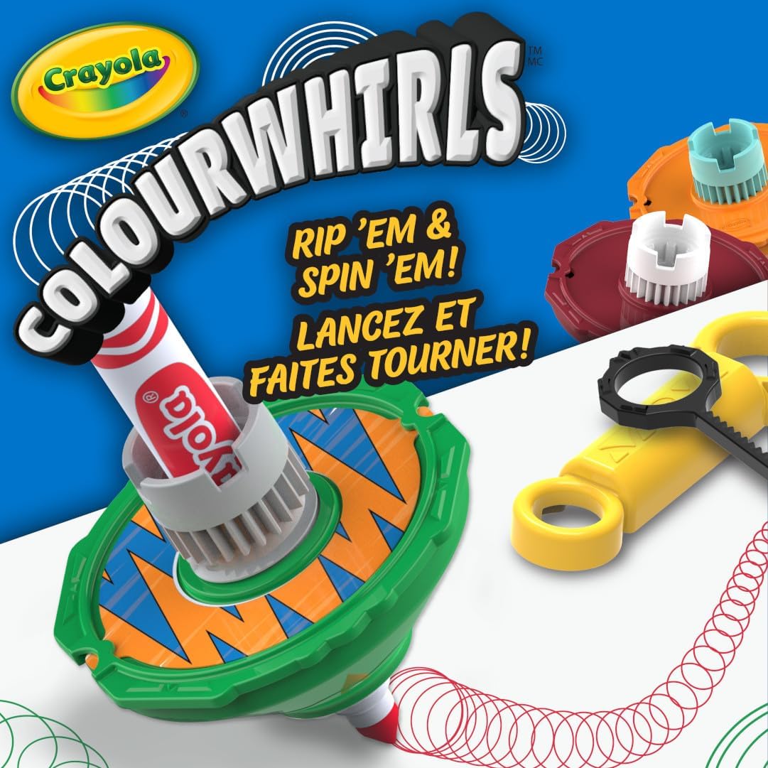 Crayola Colourwhirls (3ct), Spin Art Toy, Battling Spinning Top Toy for Kids, 1 Launcher, Arts & Crafts Kit, Gift for Boys & Girls, Ages 6, 7, 8