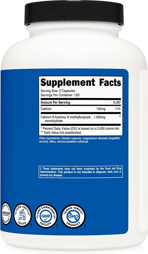 Nutricost HMB (Beta-Hydroxy Beta-Methylbutyrate) 1000mg (240 Capsules) - 500mg Per Capsule, 120 Servings - Gluten Free and Non-GMO (Pack of 2)
