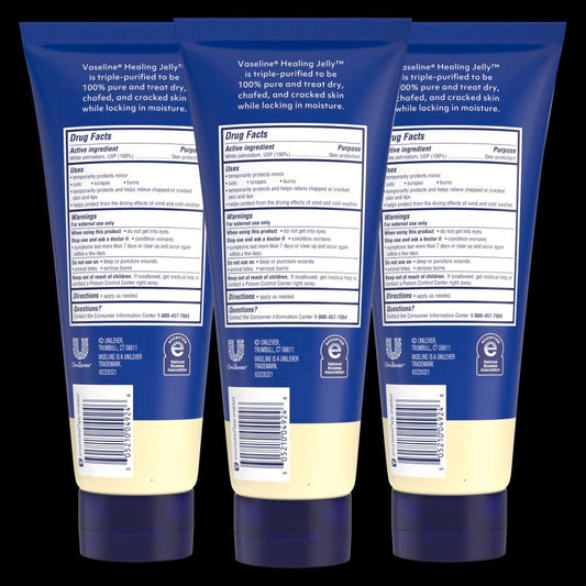 Vaseline Original Healing Jelly 3 Pack White Petrolatum Skin Protectant for Mess-Free Moisturizing On-the-Go, with 3x Purified Purity Guaranteed Formula, 6.8 oz