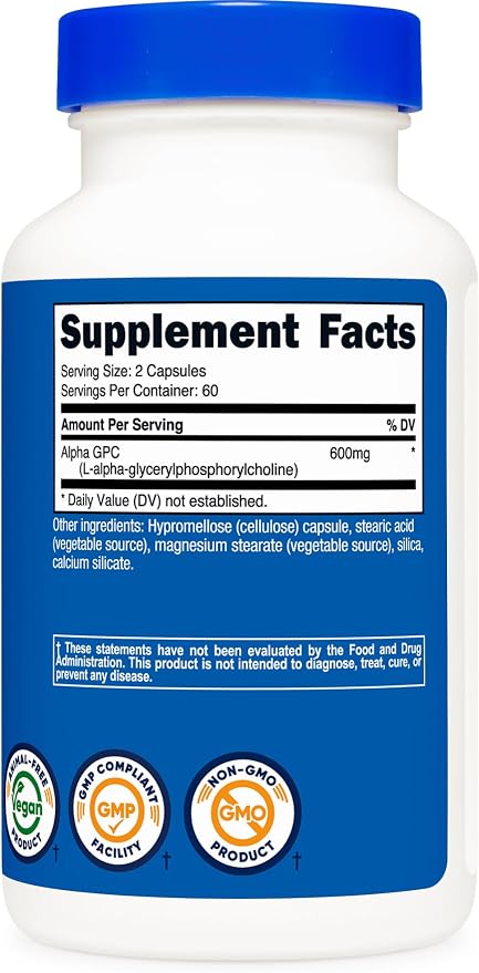 Nutricost Alpha GPC (600mg) 120 Vegetarian Capsules, Gluten Free
