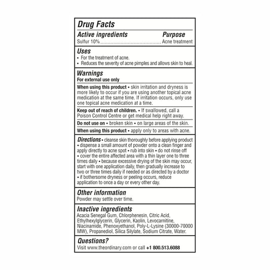 The Ordinary Sulfur 10% Powder-to-Cream Acne Spot Treatment Concentrate, Reduces Pimple Size and Zit Redness, 0.18 Oz (Pack of 2)