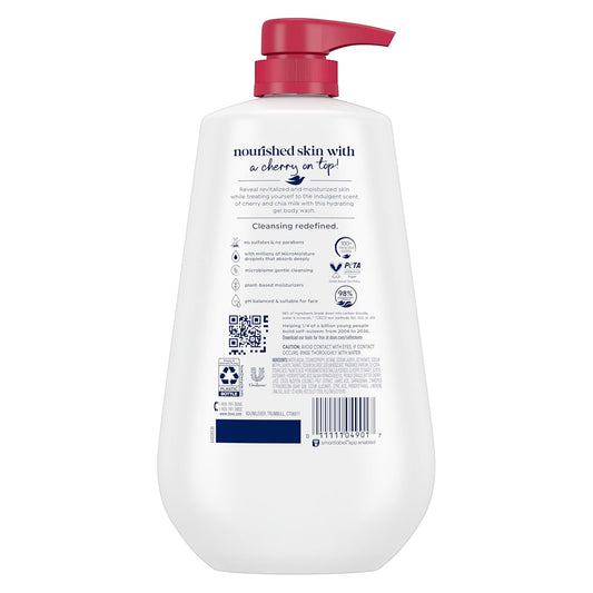 Dove 24hr Lotion Body Wash Revitalizante Cherry & Chia Milk, 30.6 oz | Hydrating body wash with MicroMoisture and a luscious cherry scent
