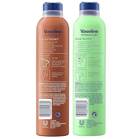 Vaseline Cocoa Radiant + Aloe Soothe Spray Body Lotion Set, 6.5 Oz Ea | Non-Greasy, Fast-Absorbing Moisturizer Sprays | Perfect After-Shower Body Lotion | Locks in Lasting Moisture | Scented