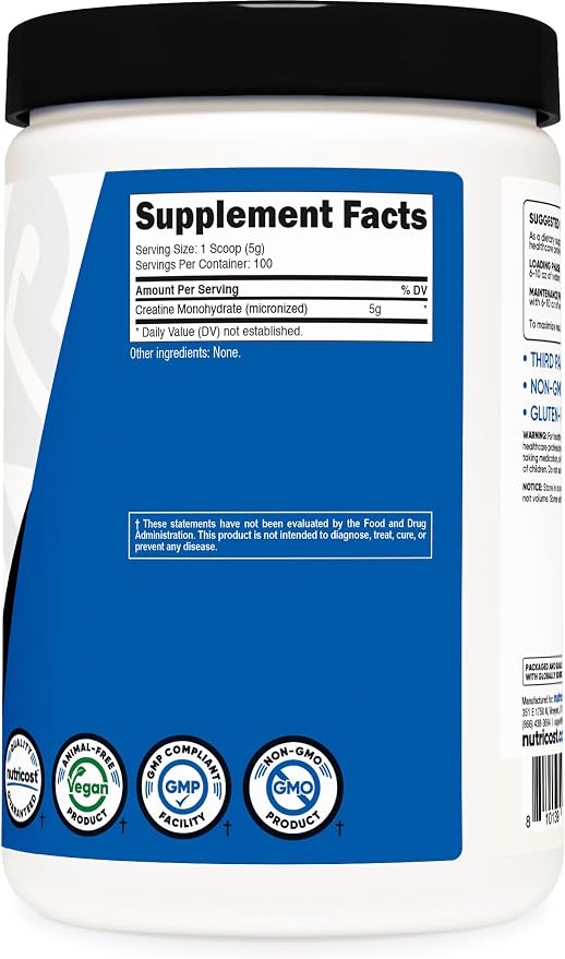 Nutricost Creatine Monohydrate Micronized Powder 500G, 100 Servings