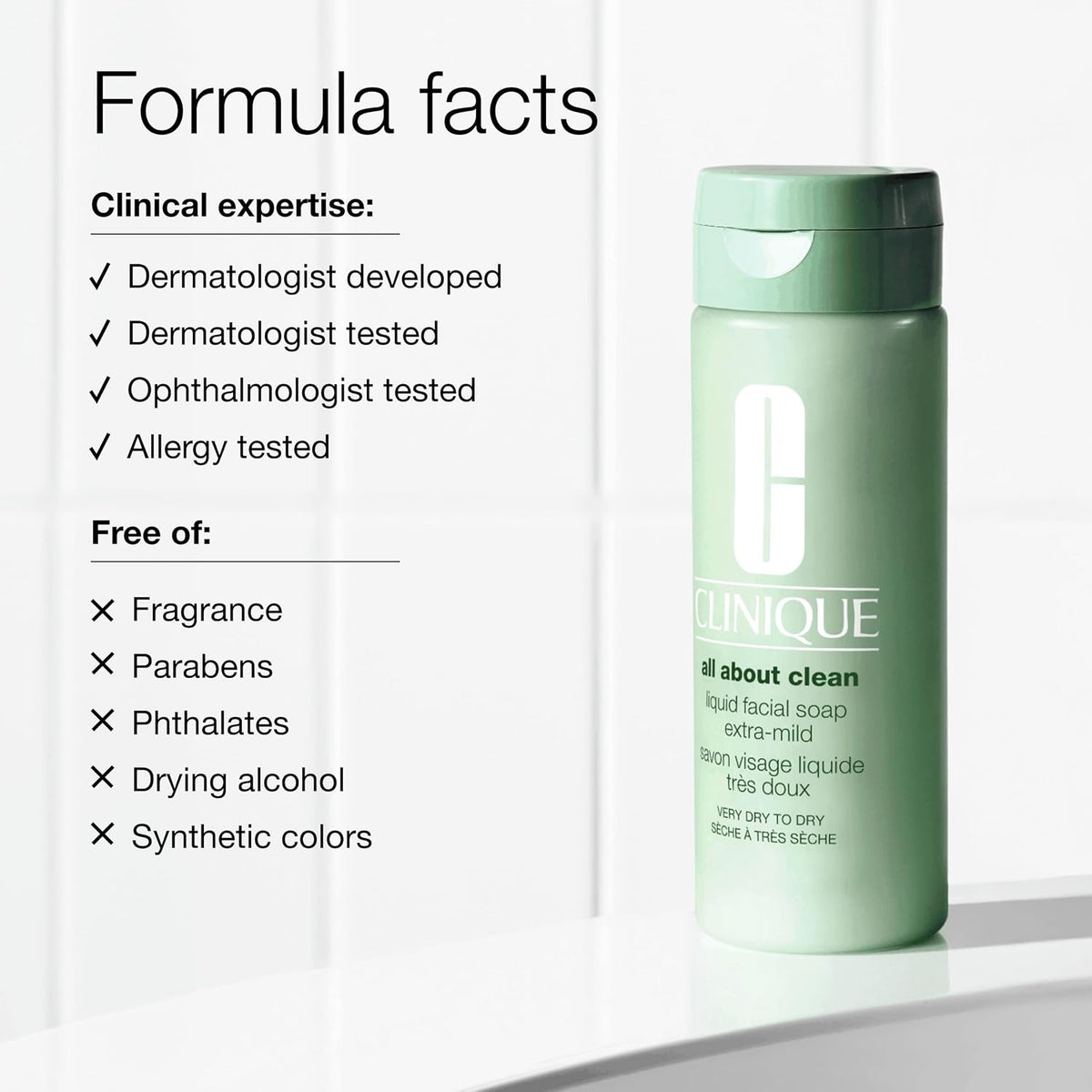 Clinique All About Clean Liquid Facial Soap Extra-Mild | Gentle Face Cleanser For Very Dry To Dry Skin Types | Type 1 Face Wash | Step 1 in 3-Step Skin Care Routine