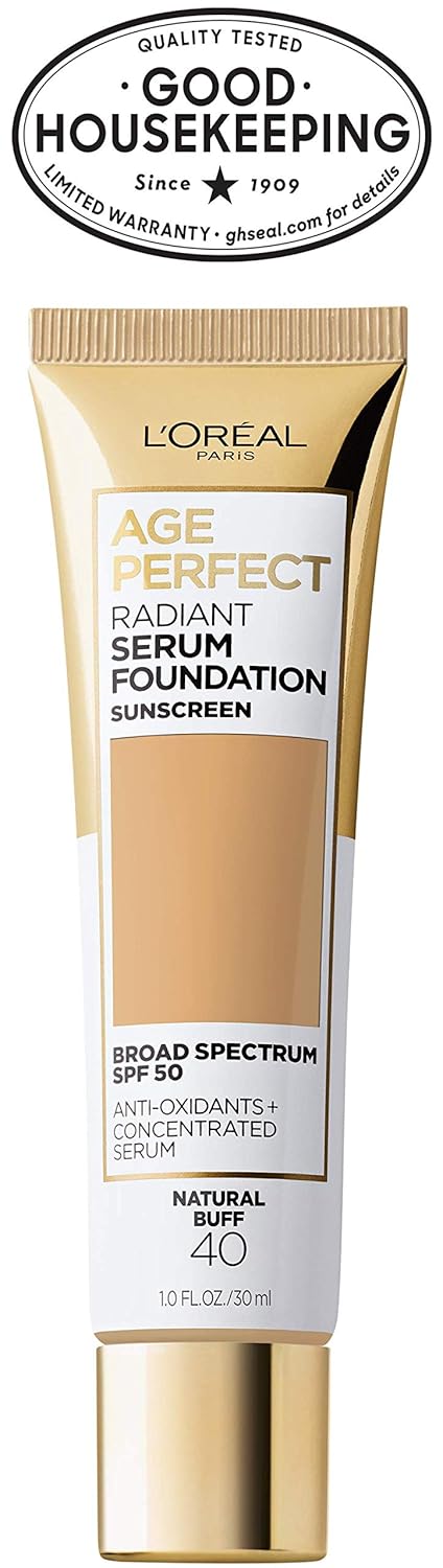 L'Oreal Paris Age Perfect Radiant Serum Foundation with SPF 50, Natural Buff, 1 Ounce