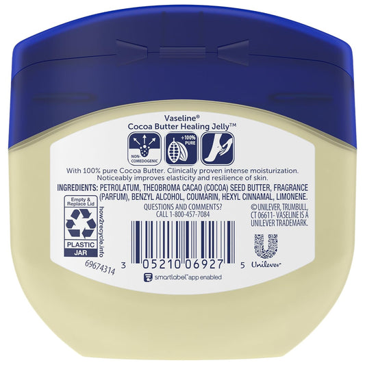 Vaseline Cocoa Butter Healing Jelly, Scented, 3-Pack – Rich Moisturizing Ointment, Petrolatum Skin Protectant for Dry Skin, 7.5 Oz Ea