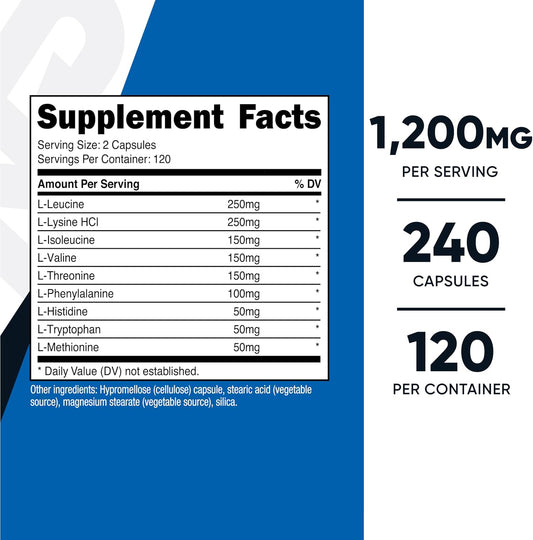 Nutricost EAA Capsules 1200mg, 240 Capsules - Essential Amino Acids, 120 Servings - Non-GMO, Gluten Free & Vegan (Pack of 2)