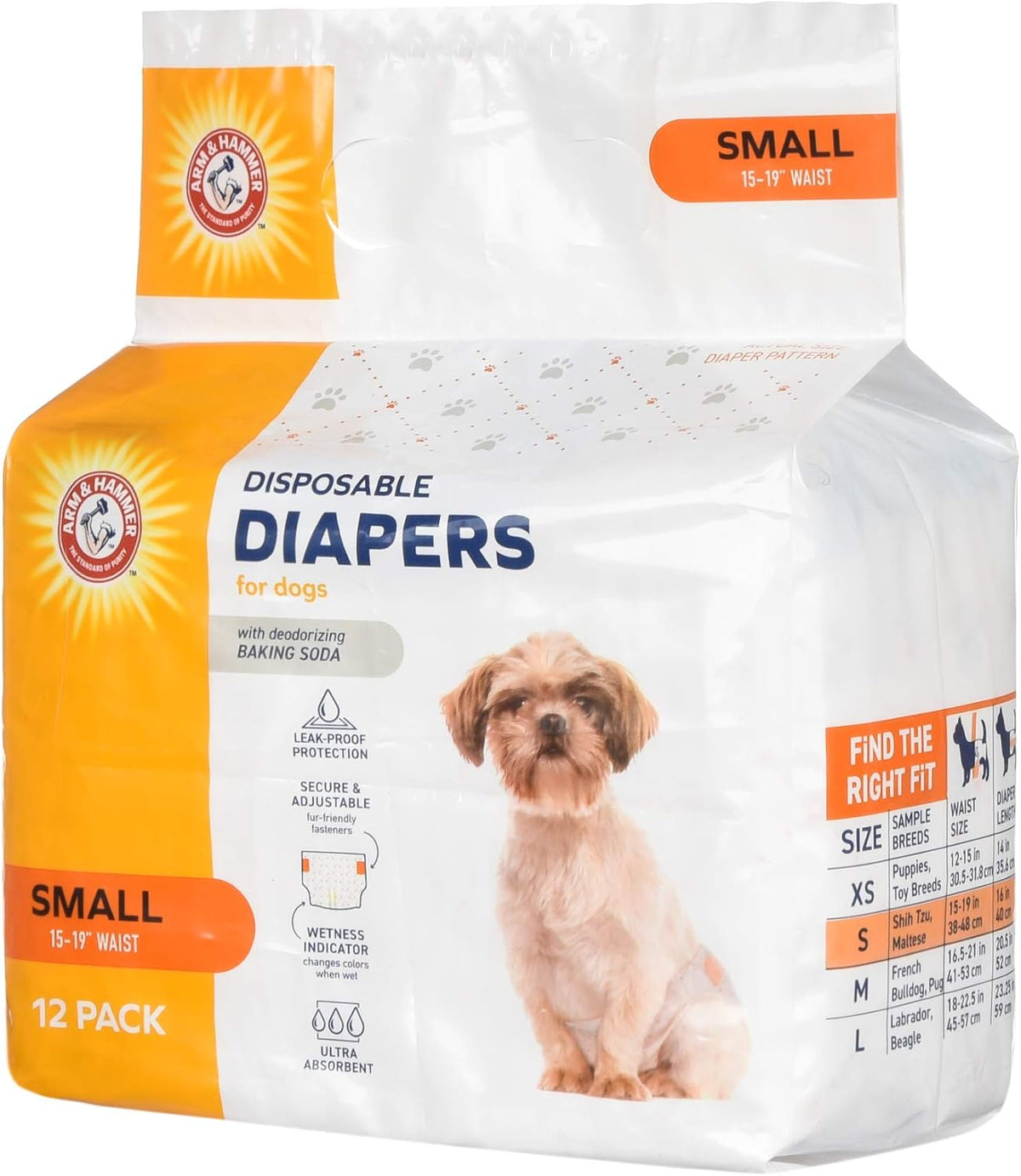 Arm & Hammer Disposable Female Dog Diapers, Small, 12 Count, 6-Pack
