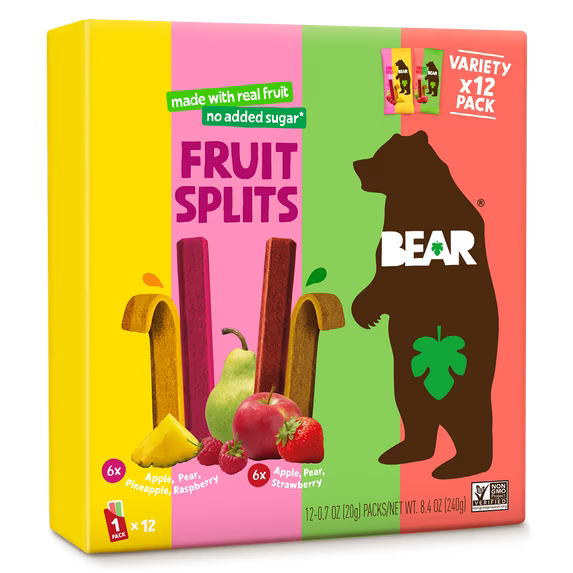 BEAR Fruit Splits Variety Pack 8.4oz, 12ct, Non GMO, Vegan
