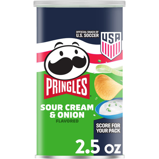 Pringles Sour Cream and Onion Potato Crisps Chips, Lunch Snacks, 2.5 oz Canister