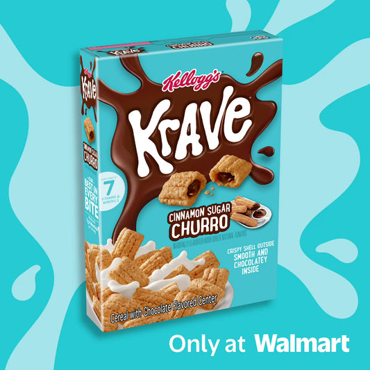 Kellogg's Krave Cinnamon Sugar Churro Breakfast Cereal Family Size Box, 16.8 oz