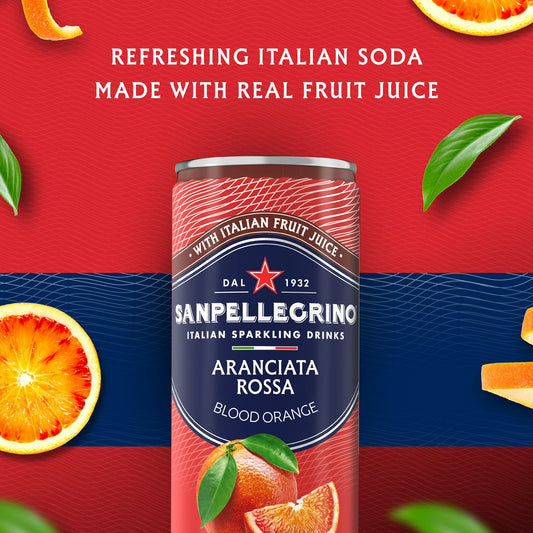 Sanpellegrino Italian Sparkling Drink Aranciata Rossa, Sparkling Orange and Blood Orange Beverage, 24 Pack of Cans