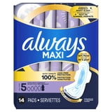 Always Maxi Pads Size 5, Extra Heavy Overnight with Wings, 14 Count