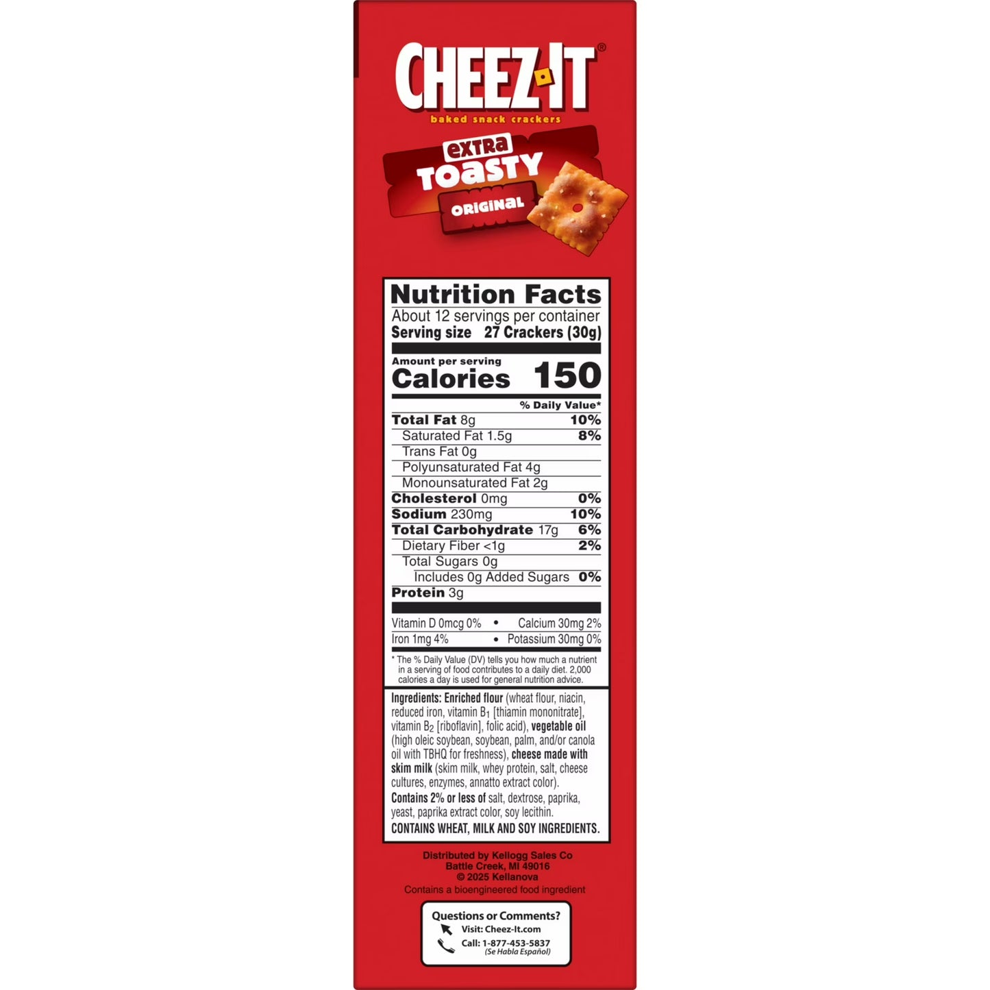 (2 pack) Cheez-It Extra Toasty Cheese Crackers, Baked Snack Crackers, 12.4 oz