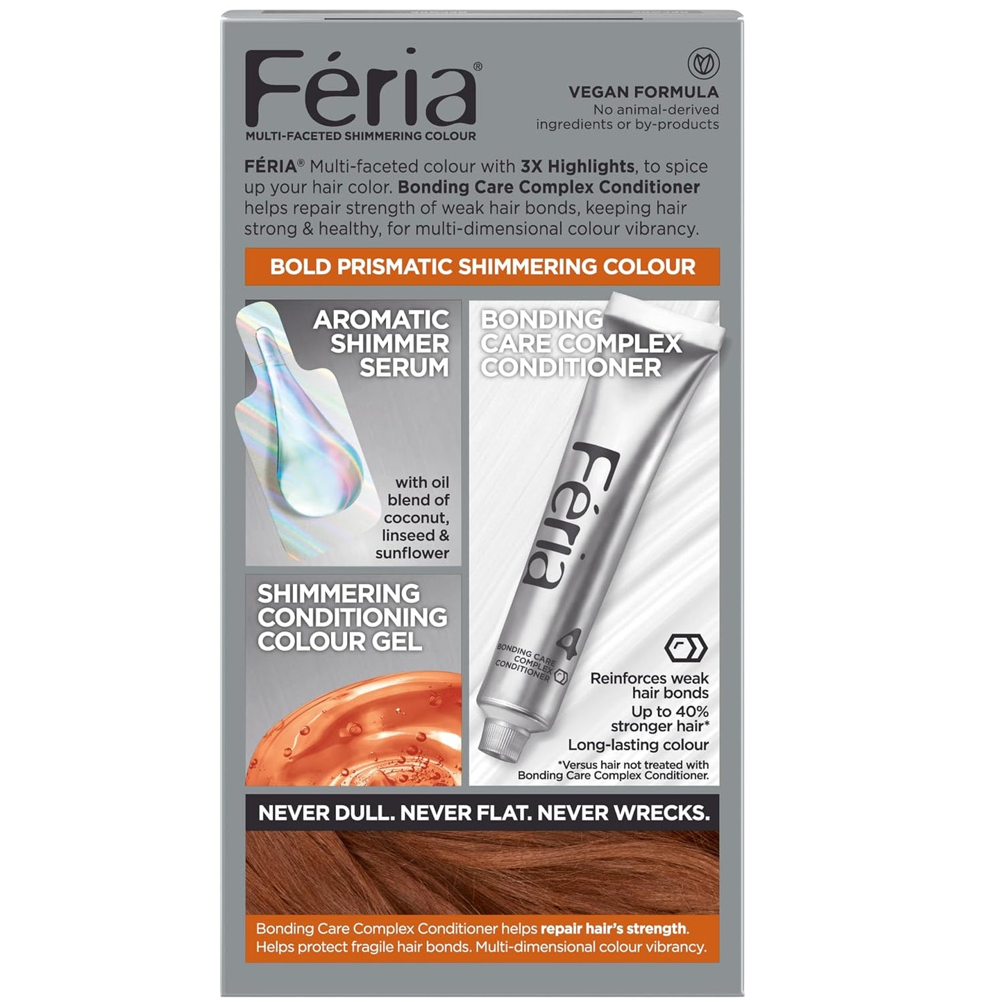 L'Oreal Paris Feria Multi-Faceted Shimmering Permanent Hair Color, High Intensity Hair Dye for 3X Highlights, 54 Spiced Copper, 1 Kit (Pack of 2)