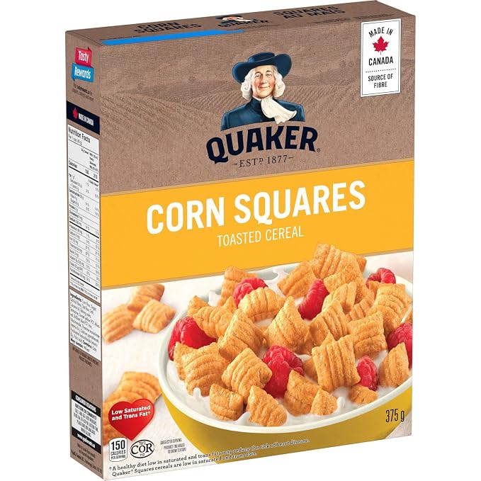 Quaker, Corn Squares, Toasted Cereal, 375g/13 oz. Box