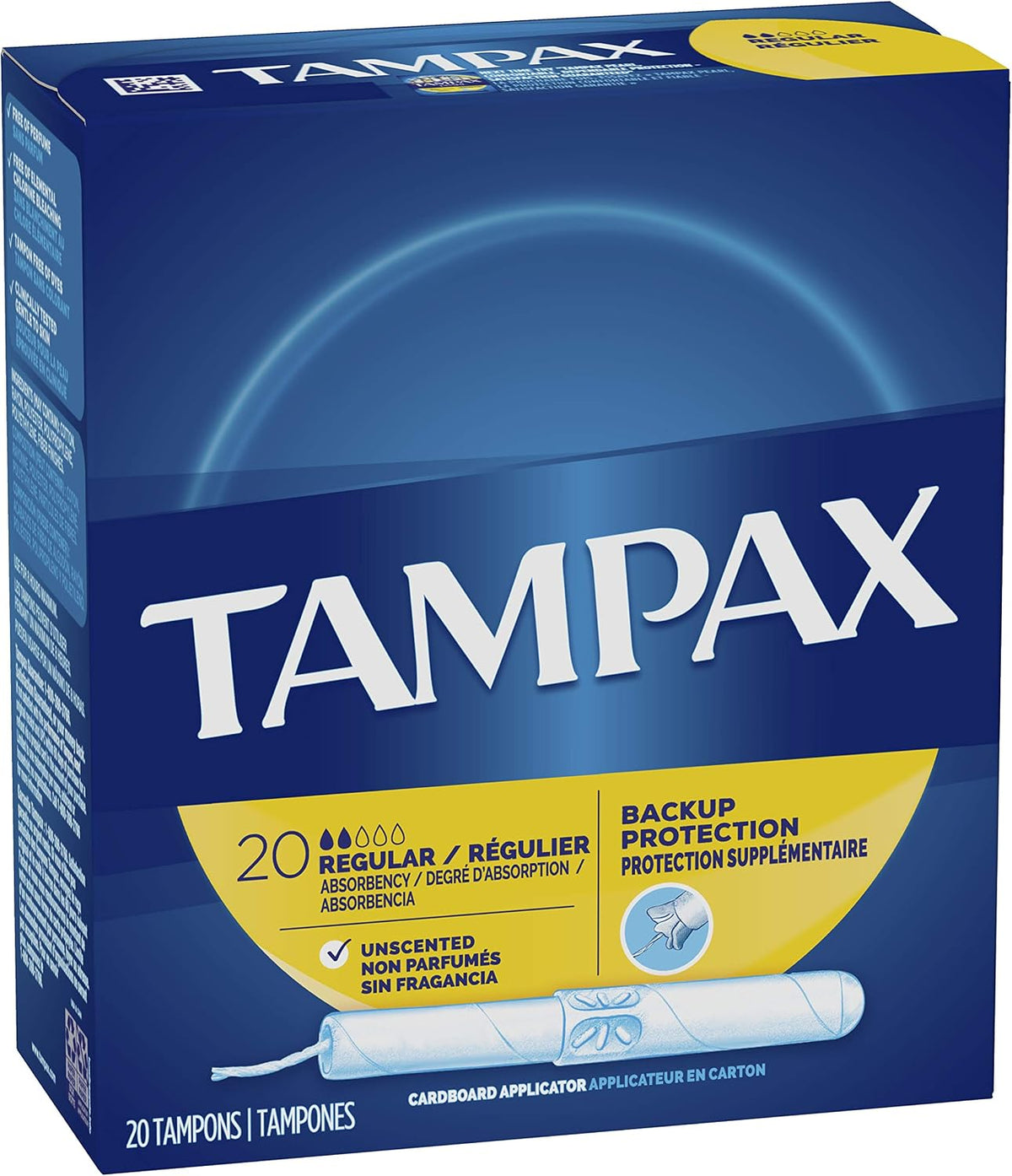 Tampax Cardboard Applicator Tampons, Regular Absorbency, 20 Count, Pack of 4