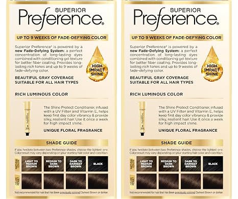 L'Oreal Paris Superior Preference Luminous Fade-Defying Permanent Hair Color, Hair Dye For Up to 9 Weeks of Radiance, Dark Brown 4, 1 Hair Dye Kit (Pack of 2)