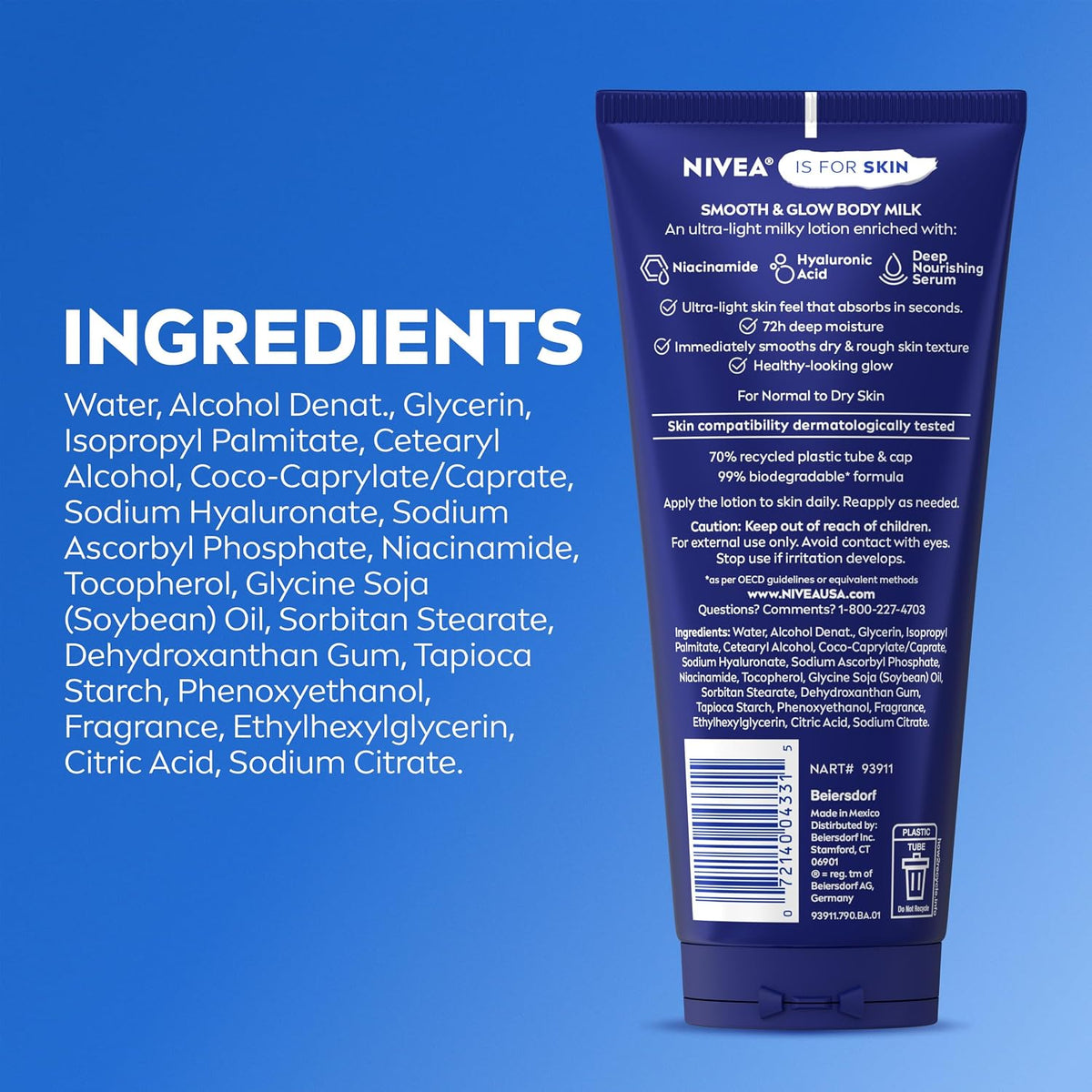 NIVEA Body Milk Smooth and Glow Ultra-Light Milky Serum, 6.7 FL OZ