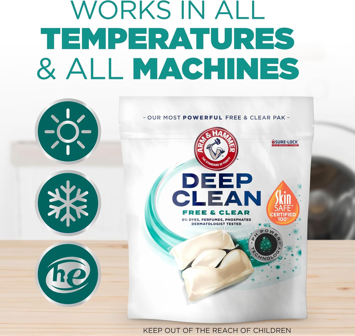 ARM & HAMMER Deep Clean Free & Clear Laundry Detergent Power Paks, 32 Count