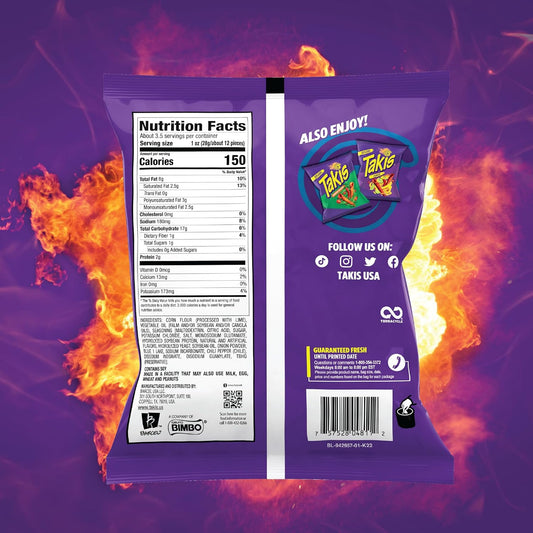 Takis Blue Heat Rolled Tortilla Chips, 6 ct, 3.25 oz Case