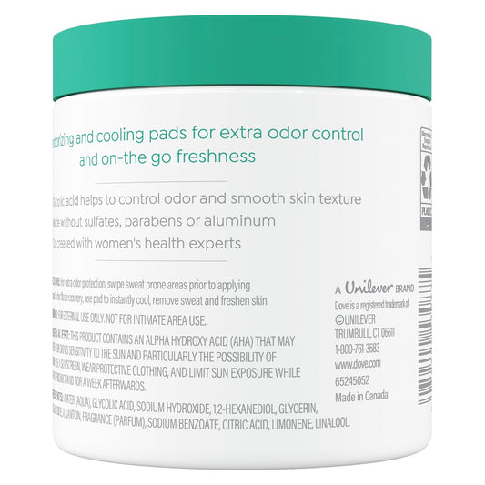Dove Deodorant Cleansing Pads for Women, 60 Count | Glycolic acid cleansing pads that help neutralize odor, exfoliate skin and provide on-the-go freshness