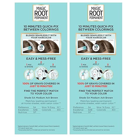 L'Oreal Paris Magic Root Permanent Hair Color Kit, 100% Gray Hair Coverage In Just 10 Minutes, Precision Brush Applicator for Seamless Application, 5A Medium Ash Brown (2 Count)