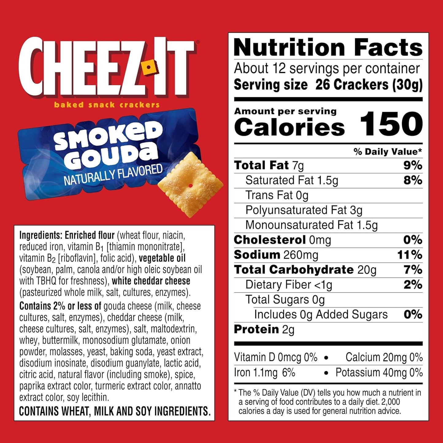 Cheez-It Baked Snack Crackers, Lunch Snacks, Smoked Gouda, 12.4oz Box (1 Box)
