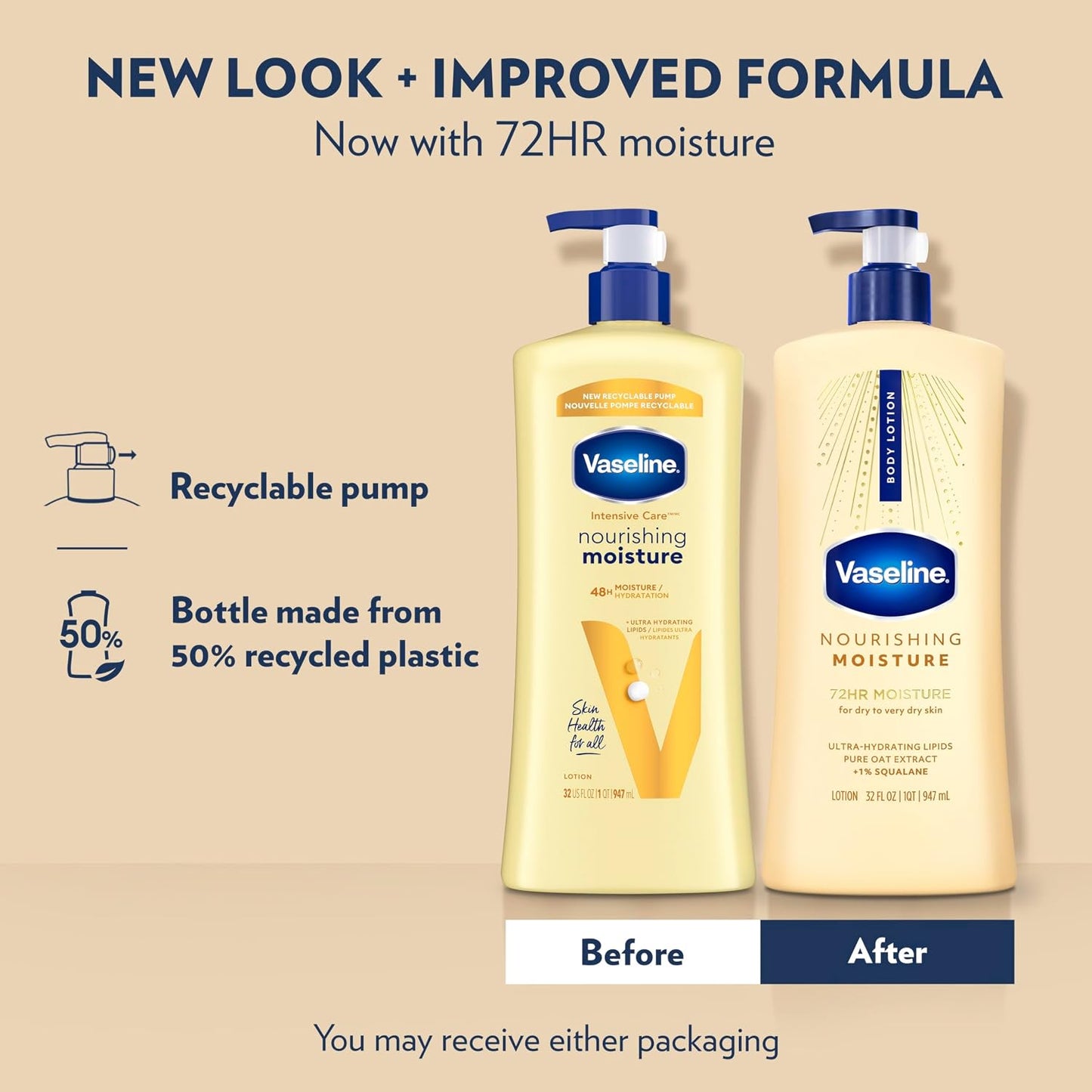 Vaseline Intensive Care Nourishing Moisture Lotion Body Lotion for Dry Skin, Made with Ultra-Hydrating Lipids + Pure Oat Extract for Nourished, Healthy-Looking Skin 32 oz