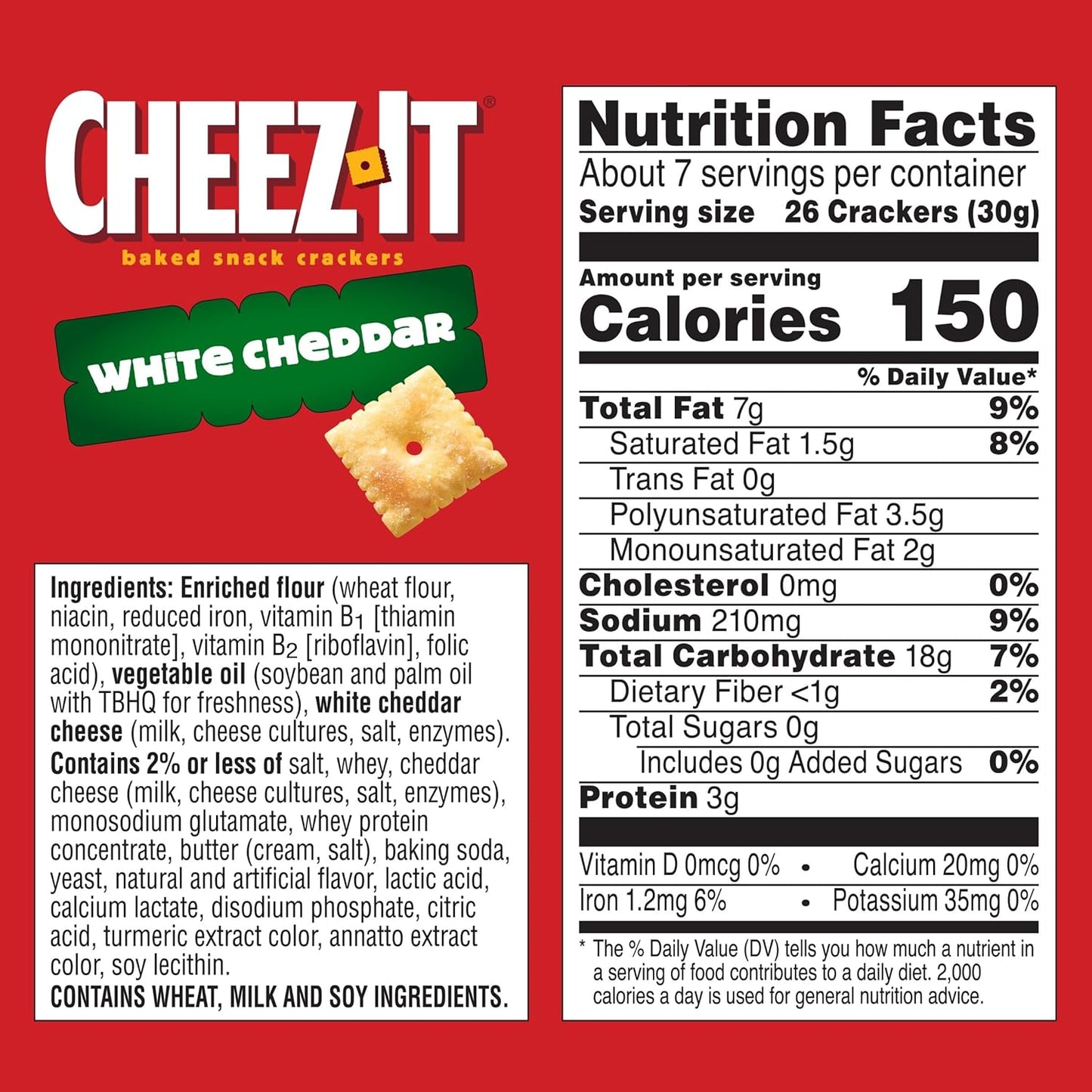 Cheez-It Cheese Crackers, Baked Snack Crackers, Office and Kids Snacks, White Cheddar, 7oz Box (1 Box)