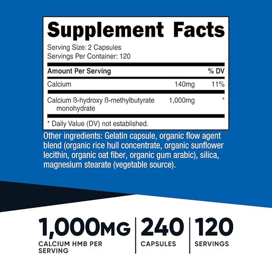 Nutricost HMB (Beta-Hydroxy Beta-Methylbutyrate) 1000mg, 240 Capsules